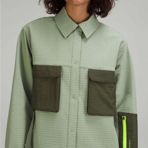 Sage Green Button-Up Shirt with Black Pockets